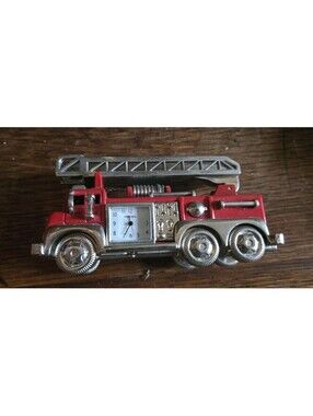 Vintage Fossil Limited Edition Timepiece Red Fire Truck Clock-Ladder As Is